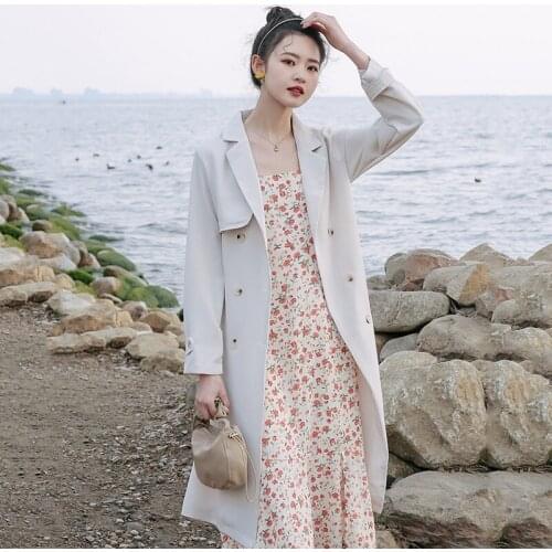Fashion Long Windbreaker Jacket Women 2021 Spring Autumn New Korean Casual Double-breasted Large Size Belt Overcoat Trend aq1242