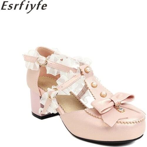 ESRFIYFE 2021 New Brand Fashion Female Lolita Cute Womens Pumps High Heels Pumps Sweet Gothic Cosplay Shoes Woman Large Size 45