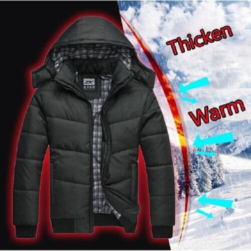 Winter Jacket Men Quilted Black Puffer Coat Warm Fashion Male Overcoat Parka Outwear Polyester Padded Hooded Winter Coat