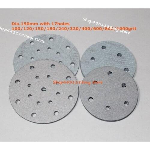 100pcs 6inch/150mm with 17hole flocking sandpaper self-adhesive sandpaper holes back velvet disc Grit100-1000