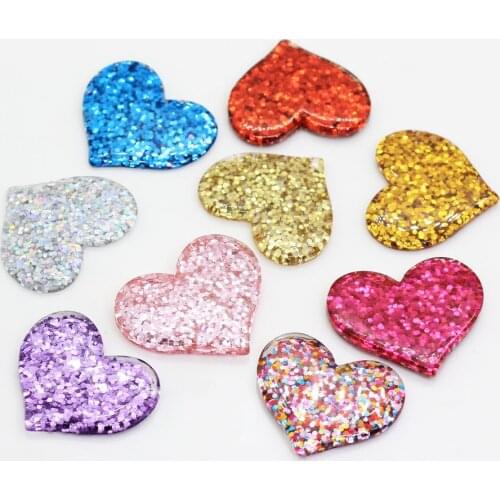 20/50pcs New Fashion DIY Kawaii Glitter Sequins Heart Resin Flatback Cabochon For Scrapbooking Parts Hairpins Making Phone Rear