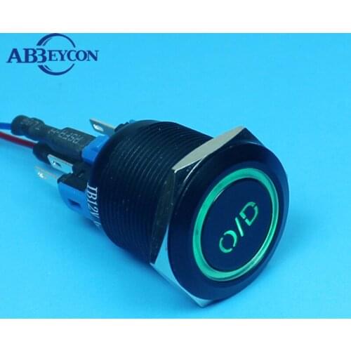 22mm Black Housing LED Illuminated Button Switch 12V Red White Blue Green Yellow Color Light Push Switch 1NO1NC