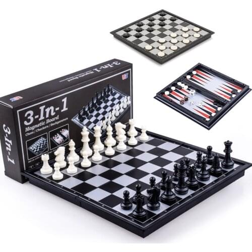 3-in-1 Chess Set Backgammon Checkers Match Size Foldable Board Game Set With Magnetic Chessborad Chess Pieces Travel szachy