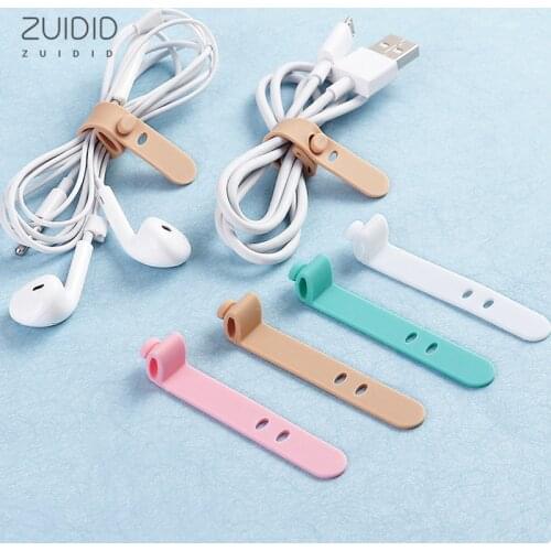 4 Pieces/set Of Earphone Data Cable Silicone Strap Storage Bag Anti-lost Cable Winder 4 Kinds Of Candy Colors