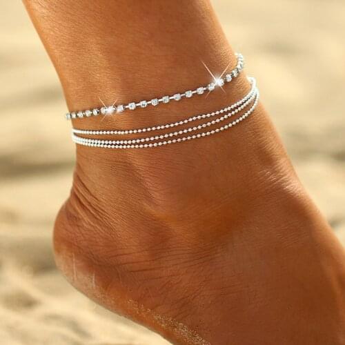 4pcs/set Gold Metal Shell Claw Anklets Barefoot Sandals Foot Summer Double Layers Anklets On Foot Ankle Bracelets
