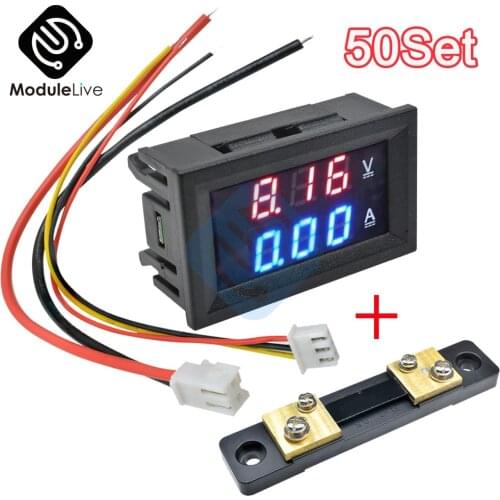 50 Set DC 100V 50A Voltmeter Ammeter LED Amp Dual Digital Volt Amp Meter Gauge+50A75mV FL-2 50A Shunt Voltmeter Car Module