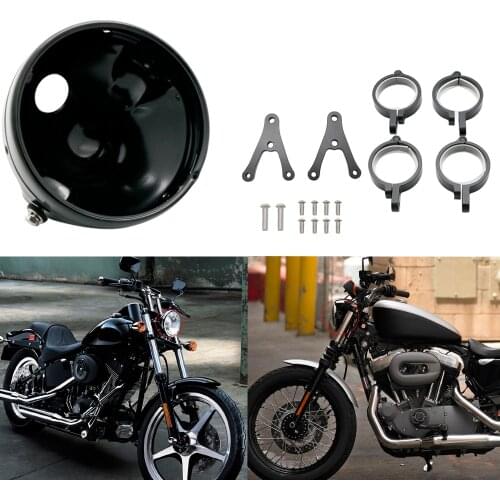 7" Motorcycle Black Headlight Mount Bracket Headlight Mounting Bucket Adjustable For Harley Yamaha 7 Inch Headlight Housing