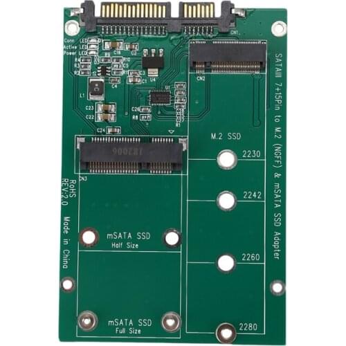 2 in 1 Mini PCI-E 2 Lane M.2 And mSATA SSD To SATA III 7+15 Pin Adapter