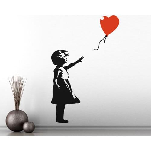 Banksy Childhood Wall Decal Girl With Balloon Urban Graffiti Vinyl Wall Stickers For Kids Rooms Nursery Home Decor Mural SYY661