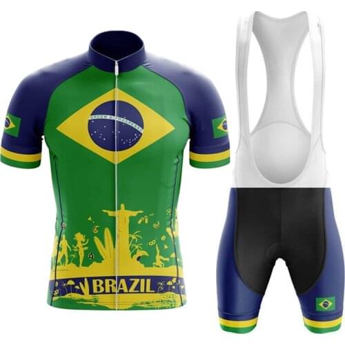 Brasil Mens Cycling Suit Clothing Bicycle Jersey Sets Bike Skinsuit Shirt Summer Breathable Anti-UV MTB Sportwear Ropa Ciclism
