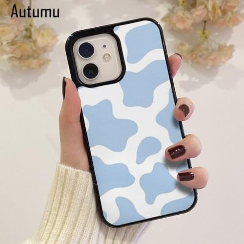 Phone Case for iPhone 12 mini X XS XR 11 Pro Max SE 2020 5 6S 7 8 Plus Samsung Galaxy S8 S9 S10 S20 S21 Aesthetic Blue Cow Cover