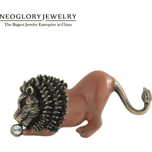 Neoglory Personality Enamel Lion Brooches For Women/Men Vintage Crystal Pins For Coat Backpack Birthday Gifts For Friend