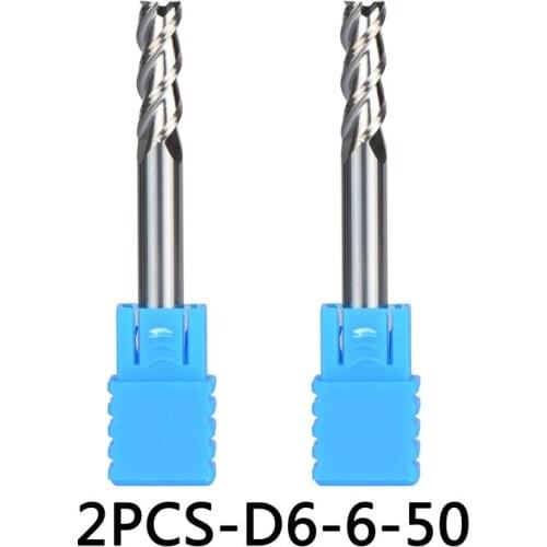 2pcs/lot D6-6-50 Tungsten Steel End Mills 3 Flute Flattened Head HRC 45 Milling Cutters Machining for Aluminum