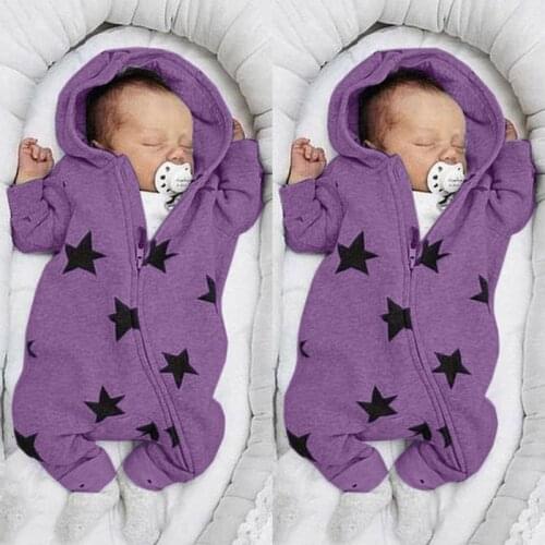 New plus velvet winter Spring Star Hooded Romper Baby Boy Clothes Romper Boy New Born Baby Clothes Onesie Casual Long Sleeve