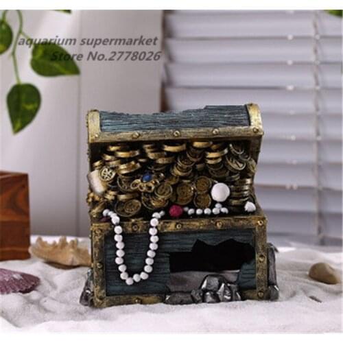 HONGYI 1 piece natural resin material fish tank decoration treasure box classic jewelry box series aquarium crafts