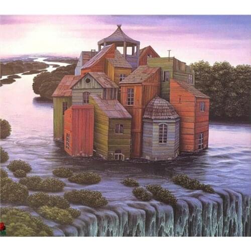 The huts in river - 100% Full DIY Diamond Painting Home Decor Diamond Embroidery picture Rhinestones Mosaic crafts gift 7730R