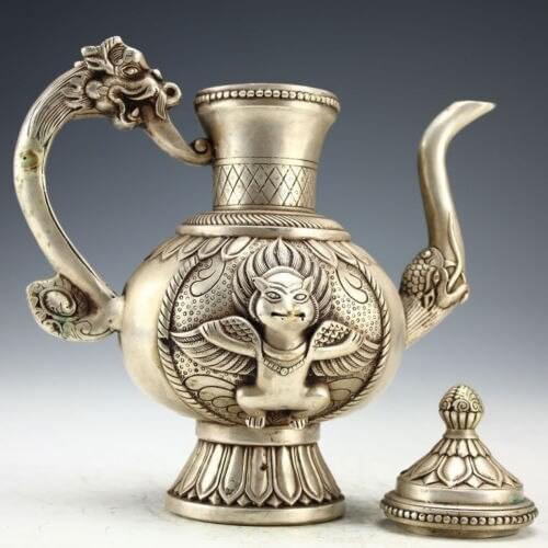 China Tibet Old Vintage Handwork Silver Copper Dragon Teapot metal handicraft