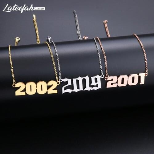 Lateefah Gold Numbers Choker Necklace Personality Old English Year Number Necklaces Custom Year Birthday Christmas Gift