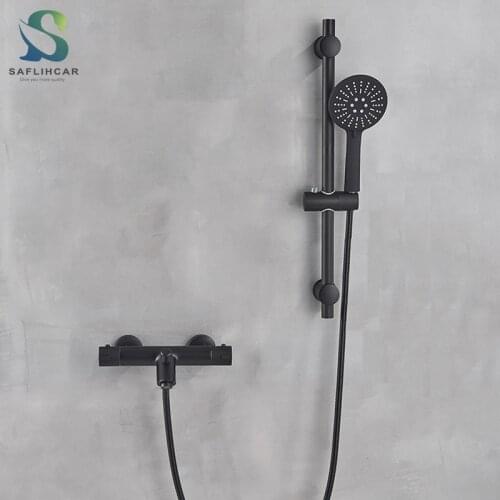 SAFLIHCAR Matte Black Bathtub Faucet thermostatic Faucets With Handheld Bathroom Shower Tap Wall-mounted Bathtub Mixer Taps