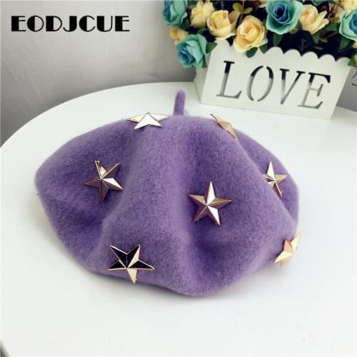 Fashion Star Beret Hat For Girls Wool Winter Warm Hat Kids Painter Cap French Cap gorras