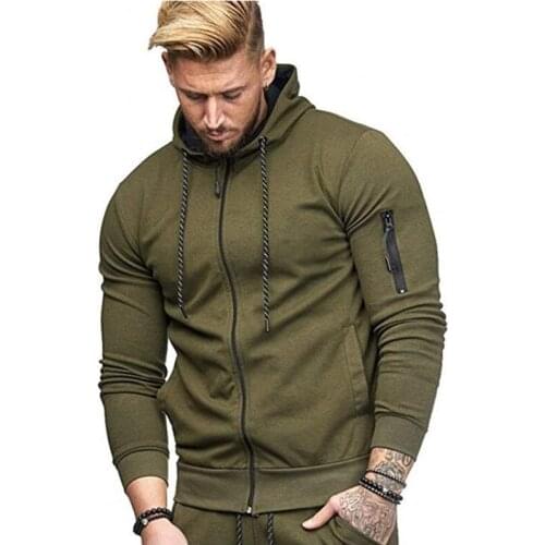 Mens Fitness Sports Cardigan Hoodie Arm Zipper Fashion Casual Jacket Sweatshirts Men