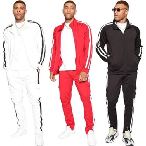 Mens spring and autumn new fashion brand sportswear suit mens casual color blocking sportswear stand collar two-piece set