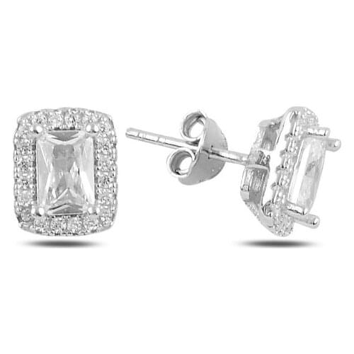 Silver 925 Sterling Baget Zircon Engagement Earrings