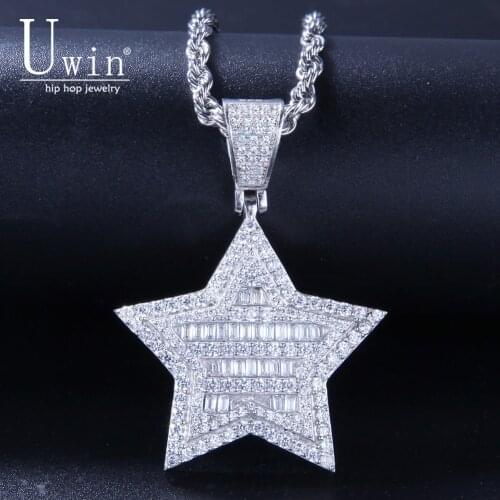 UWIN Shining Star Cz Pendant Bling Bling Full Iced Out Micro Paved Copper Material Necklace Chain Fashion Hiphop Jewelry
