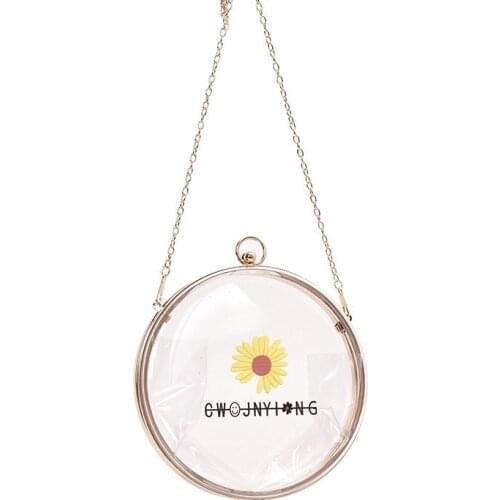 Floral Transparent Acrylic Crossbody Bag Little Daisy Shoulderbag with Long Chain Golden Round Kiss Lock Handbags for Ladies