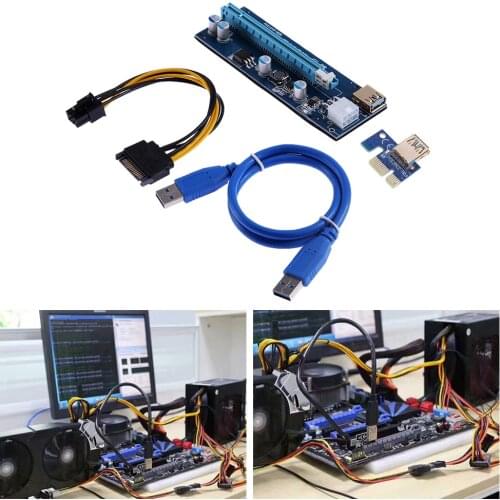 PCI-E PCI E Express 1X to 16X Riser Card +USB 3.0 Extender Cable SATA 15 Pin-6Pin Power Cable 60CM for bitcoin mining miner