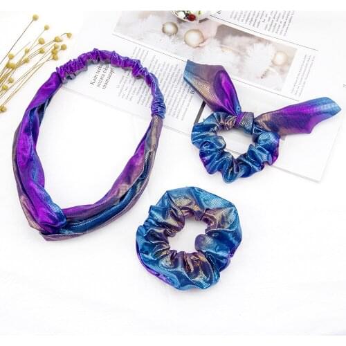 New Fashion 3pcs=sat Metal rainbow fabric Rabbit ears Elastic Hair Hairbands Sweet Simple Sports Dance Girls Hair Accessories