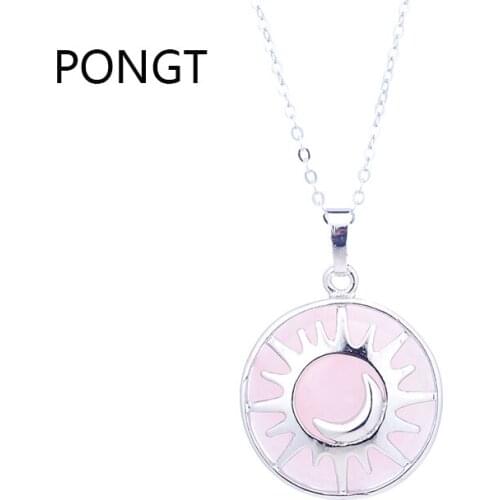 Sun & Moon Pendant Reiki Natural Stone pendant quartz crystal necklace Women Men opal Emotional Healing necklace fashion jewelry