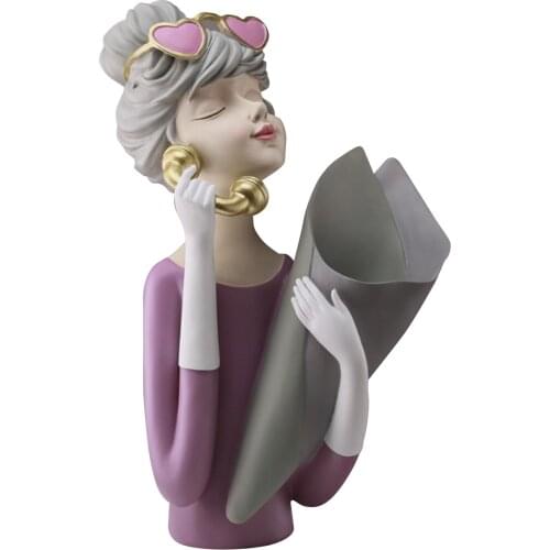 Girl Figurine Dried Flower Vase Bouquet Ornament Sculpture Statue Home Decor