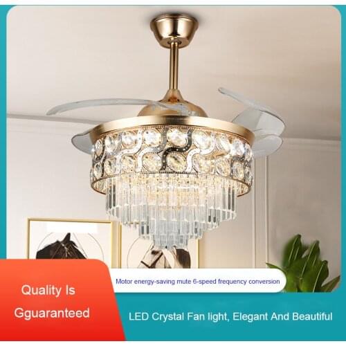 European-style Light Luxury Crystal Ceiling Fans Modern Home Modern Minimalist Invisible Fan Lamp Ceiling Fans with Lights