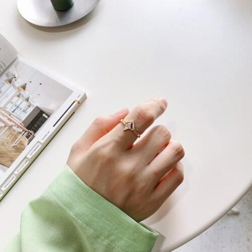 WTLTC 925 Sterling Sliver Cubic Zircoina Layered Rings for Women Vintage Gold Thumb Rings Geometric Stacking Rings Femme Jewelry