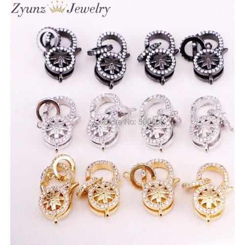 10PCS ZYZ324-9707 CZ Clear Micro Pave Round Shape Lobster Claw Clasp, Cubic Zirconia Clasp/Connector/Link, Accessories
