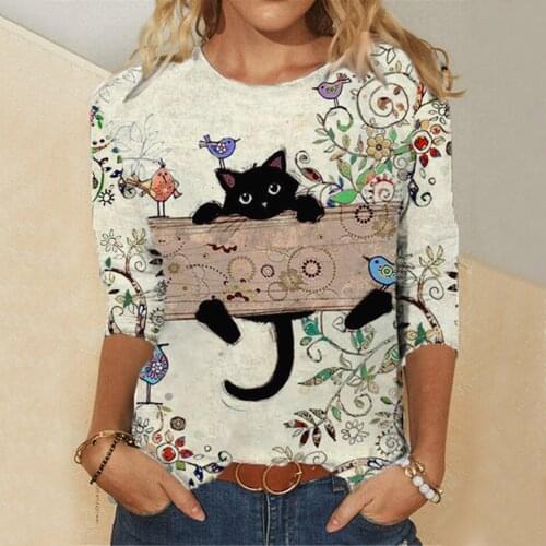3d Cat Print Blouse Women O Neck Long Sleeve Graphic Shirts Harajuku Womens Clothing Plus Size Casual Blouses And Shirts 40