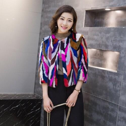 New Genuine real natural mink fur coat womens fashion warm winter multicolor colorful waistcoats custom any size Free shipping
