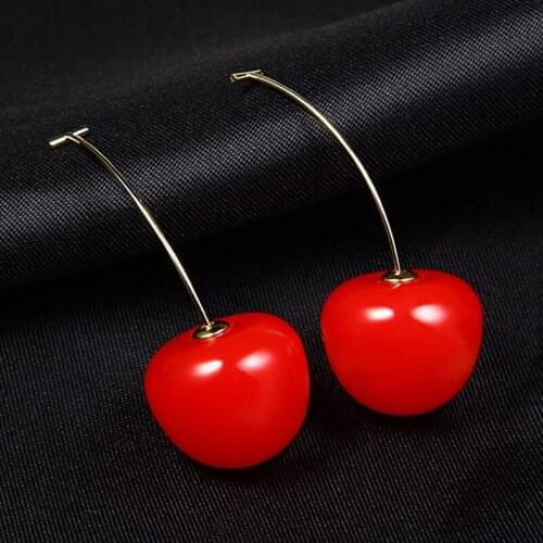 New Arrival Acrylic Cute/romantic Round Women Heart Dangle Earrings Red Cherry Fruit Earrings Drops Earrings For Women