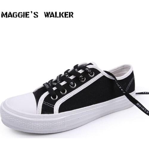 Maggies Walker Women Fashion Spring Canvas Casual Shoes Platform Low-top Lacing Shoes White /Black Size 35~40