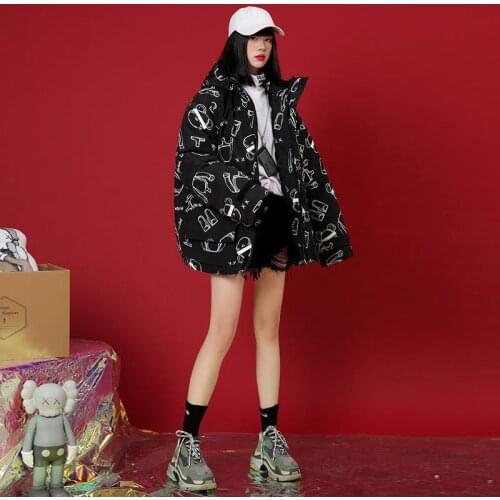 Cartoon Pictures Winter Jackets For Women 2021 Thick Korean Version Of The Tooling Style Down Padded Cotton Parka Womens Coats