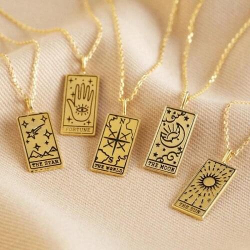 Hot New style Women Jewelry Gold Fashion Letter Necklace World Sun Moon Star Fortune Tarot Artifact Tarot Pendant Necklaces Gift