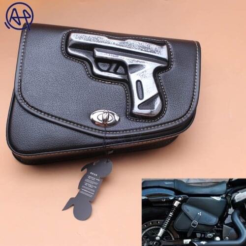 1pcs Motorcycle Black PU Leather Right side Gun Logo Saddlebag Saddle Bag Universal For Harley Sportster XL883 1200