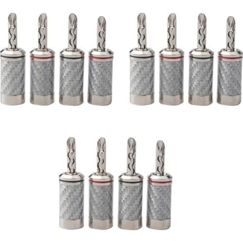 12Pcs White Carbon Fiber Pure Copper Rhodium Plated Banana Plug with Teeth Hifi Audio Speaker Cable Plug
