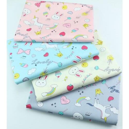 160cm*50cm Unicorn Bunny Candy cotton fabric DIY bedding apparel dress patchwork fabric kids handwork cotton cloth tecido