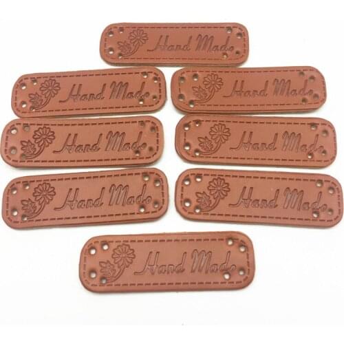 20pcs 50x15mm "Handmade" With Sunflower Design Garment Labels PU Leather Patch Embossed Rectangle Tags Sewing Accessories