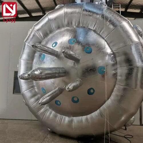 3m 10ft Attractive Silvery Giant Inflatable UFO Balloon with LED Lights flying Saucer Model for Event Decoration