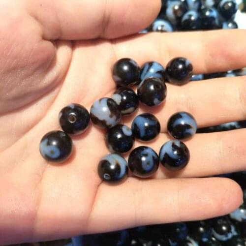 1pcs/lot beautiful black background color porcelain white flesh line round agate dzi beads Dzi Tiger Tooth Precious unique gem