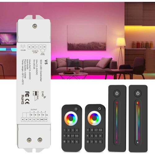 5 Channel 5A High Power RGB+CCT LED Controller For Diode Strip Lights Tape DC 12V 24V Dimmable COB SMD Strips RF 2.4G