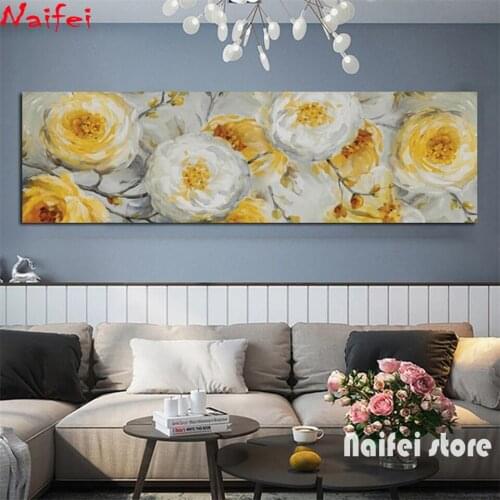 5D Diy Diamond Painting Vintage Yellow Flower Wall Art Full Square Round Diamond Embroidery Modern Needlework Room Home Decor